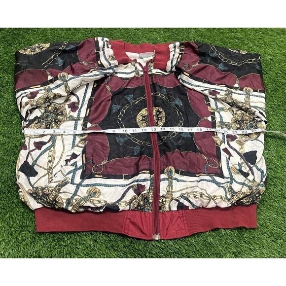 Sporting Club Vtg 90s Womens L Oversized Satin Bomber Jacket Equestrian Chains - Picture 5 of 9